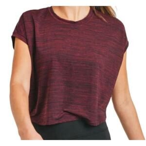 Mono B small NWT Small burgundy crop shirt cap sleeve Melange athleisure